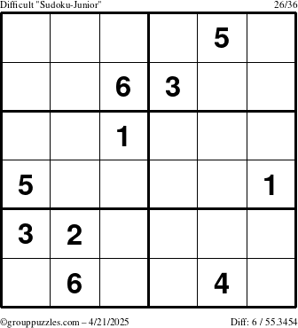 The grouppuzzles.com Difficult Sudoku-Junior puzzle for Monday April 21, 2025