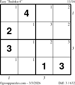 The grouppuzzles.com Easy Sudoku-4 puzzle for Tuesday March 3, 2026 with all 3 steps marked