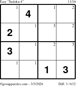 The grouppuzzles.com Easy Sudoku-4 puzzle for Tuesday March 3, 2026 with the first 3 steps marked