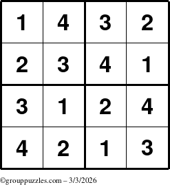 The grouppuzzles.com Answer grid for the Sudoku-4 puzzle for Tuesday March 3, 2026