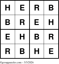 The grouppuzzles.com Answer grid for the Herb puzzle for Tuesday March 3, 2026