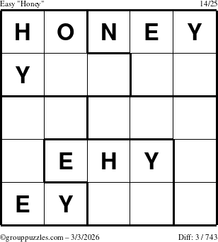 The grouppuzzles.com Easy Honey puzzle for Tuesday March 3, 2026