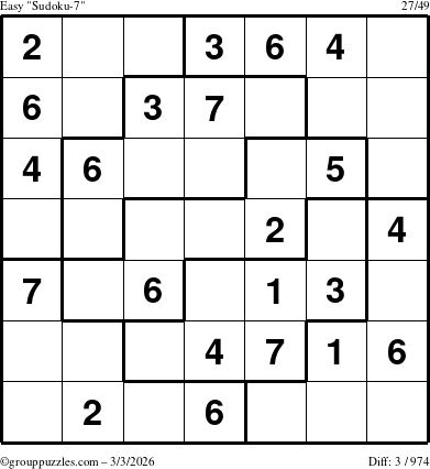 The grouppuzzles.com Easy Sudoku-7 puzzle for Tuesday March 3, 2026