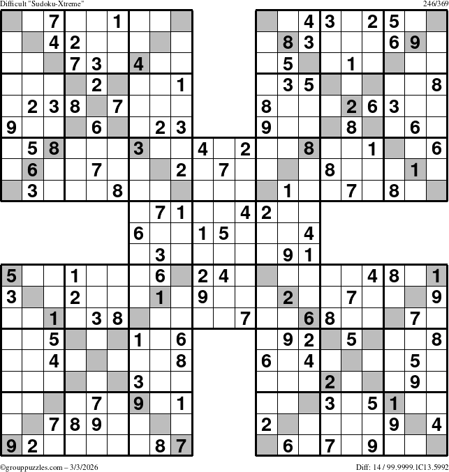 The grouppuzzles.com Difficult Sudoku-Xtreme puzzle for Tuesday March 3, 2026