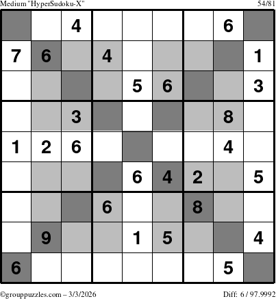The grouppuzzles.com Medium HyperSudoku-X puzzle for Tuesday March 3, 2026