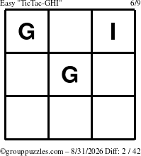 The grouppuzzles.com Easy TicTac-GHI puzzle for Monday August 31, 2026