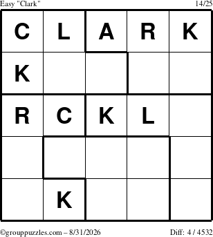 The grouppuzzles.com Easy Clark puzzle for Monday August 31, 2026