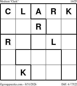 The grouppuzzles.com Medium Clark puzzle for Monday August 31, 2026