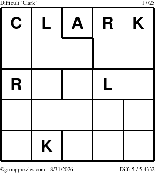 The grouppuzzles.com Difficult Clark puzzle for Monday August 31, 2026