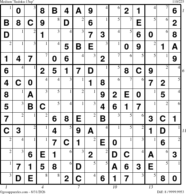 The grouppuzzles.com Medium Sudoku-15up puzzle for Monday August 31, 2026, suitable for printing, with all 8 steps marked