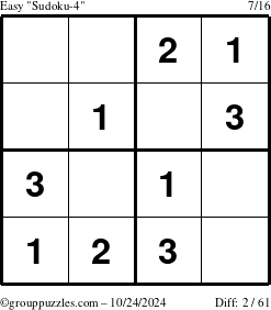 The grouppuzzles.com Easy Sudoku-4 puzzle for Thursday October 24, 2024