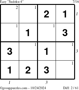 The grouppuzzles.com Easy Sudoku-4 puzzle for Thursday October 24, 2024, suitable for printing, with all 2 steps marked