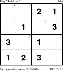 The grouppuzzles.com Easy Sudoku-4 puzzle for Thursday October 24, 2024 with the first 2 steps marked