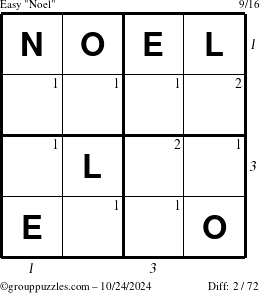 The grouppuzzles.com Easy Noel puzzle for Thursday October 24, 2024 with all 2 steps marked