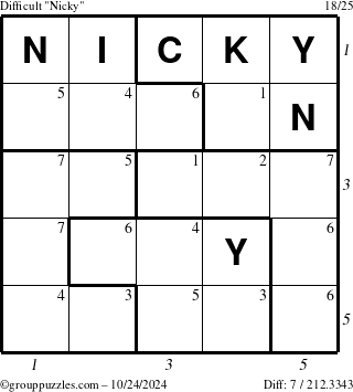 The grouppuzzles.com Difficult Nicky puzzle for Thursday October 24, 2024 with all 7 steps marked