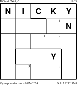 The grouppuzzles.com Difficult Nicky puzzle for Thursday October 24, 2024 with the first 3 steps marked