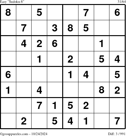 The grouppuzzles.com Easy Sudoku-8 puzzle for Thursday October 24, 2024