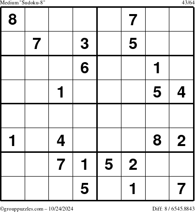 The grouppuzzles.com Medium Sudoku-8 puzzle for Thursday October 24, 2024