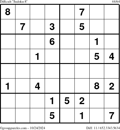 The grouppuzzles.com Difficult Sudoku-8 puzzle for Thursday October 24, 2024