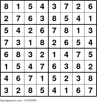 The grouppuzzles.com Answer grid for the Sudoku-8 puzzle for Thursday October 24, 2024