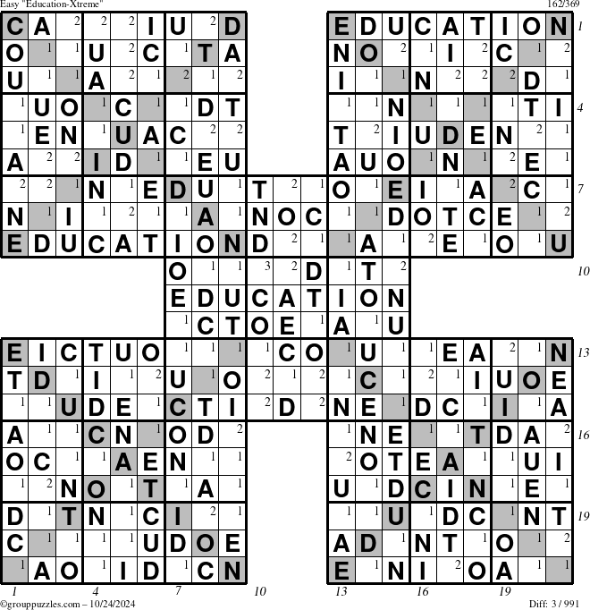 The grouppuzzles.com Easy Education-Xtreme puzzle for Thursday October 24, 2024 with all 3 steps marked