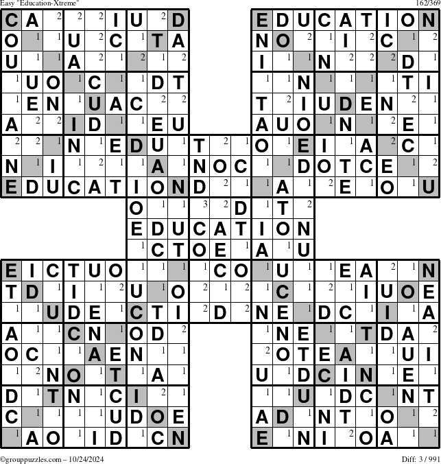 The grouppuzzles.com Easy Education-Xtreme puzzle for Thursday October 24, 2024 with the first 3 steps marked