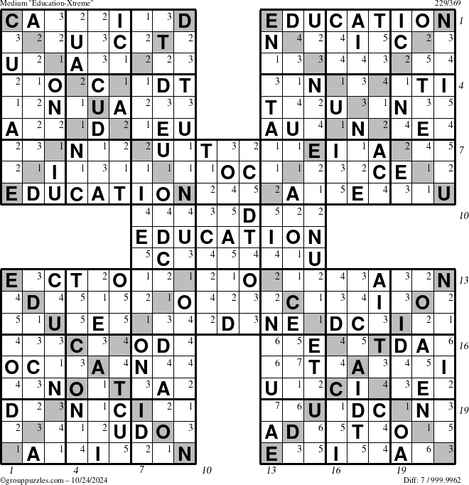 The grouppuzzles.com Medium Education-Xtreme puzzle for Thursday October 24, 2024 with all 7 steps marked