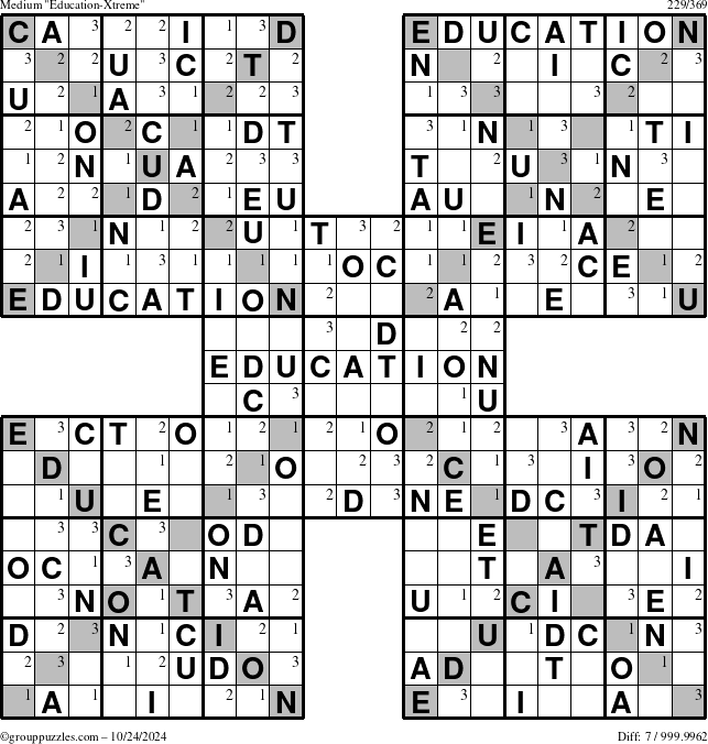 The grouppuzzles.com Medium Education-Xtreme puzzle for Thursday October 24, 2024 with the first 3 steps marked