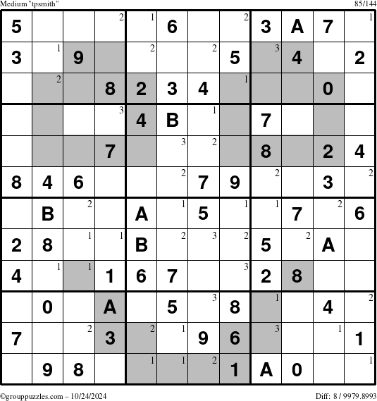 The grouppuzzles.com Medium tpsmith puzzle for Thursday October 24, 2024 with the first 3 steps marked