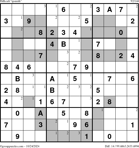 The grouppuzzles.com Difficult tpsmith puzzle for Thursday October 24, 2024 with the first 3 steps marked