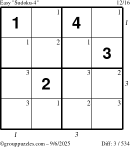 The grouppuzzles.com Easy Sudoku-4 puzzle for Saturday September 6, 2025 with all 3 steps marked