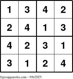 The grouppuzzles.com Answer grid for the Sudoku-4 puzzle for Saturday September 6, 2025