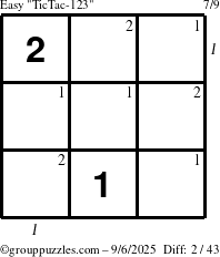 The grouppuzzles.com Easy TicTac-123 puzzle for Saturday September 6, 2025 with all 2 steps marked
