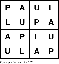 The grouppuzzles.com Answer grid for the Paul puzzle for Saturday September 6, 2025