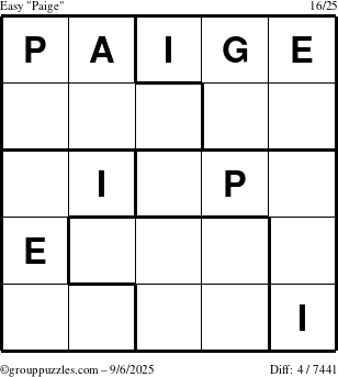 The grouppuzzles.com Easy Paige puzzle for Saturday September 6, 2025