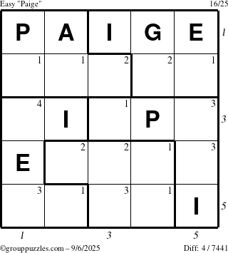The grouppuzzles.com Easy Paige puzzle for Saturday September 6, 2025 with all 4 steps marked
