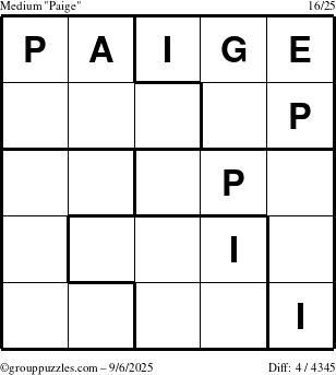 The grouppuzzles.com Medium Paige puzzle for Saturday September 6, 2025