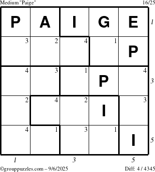 The grouppuzzles.com Medium Paige puzzle for Saturday September 6, 2025 with all 4 steps marked
