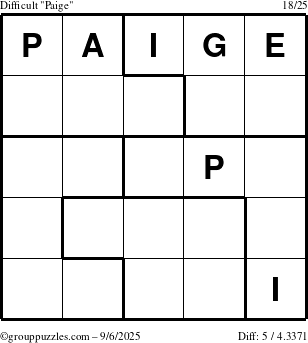 The grouppuzzles.com Difficult Paige puzzle for Saturday September 6, 2025