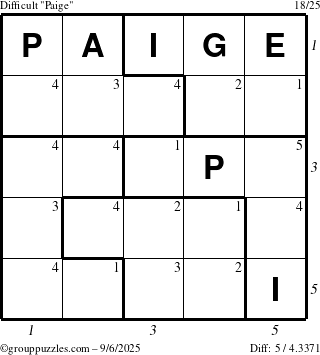 The grouppuzzles.com Difficult Paige puzzle for Saturday September 6, 2025 with all 5 steps marked