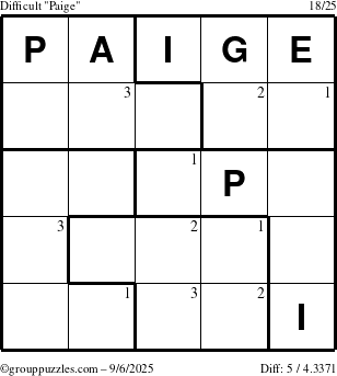 The grouppuzzles.com Difficult Paige puzzle for Saturday September 6, 2025 with the first 3 steps marked