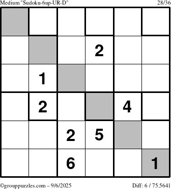 The grouppuzzles.com Medium Sudoku-6up-UR-D puzzle for Saturday September 6, 2025