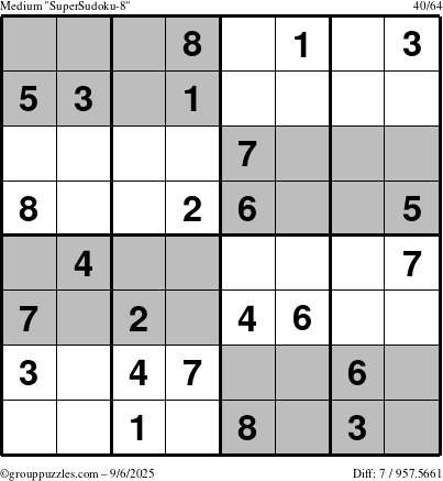 The grouppuzzles.com Medium SuperSudoku-8 puzzle for Saturday September 6, 2025