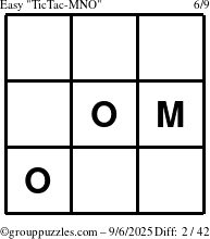 The grouppuzzles.com Easy TicTac-MNO puzzle for Saturday September 6, 2025