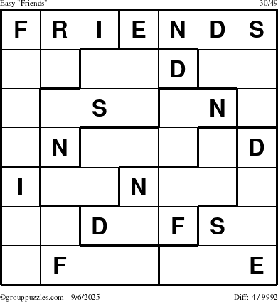 The grouppuzzles.com Easy Friends puzzle for Saturday September 6, 2025