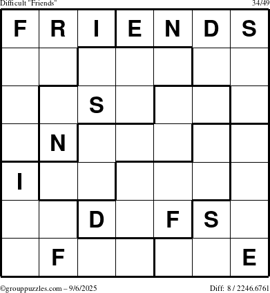 The grouppuzzles.com Difficult Friends puzzle for Saturday September 6, 2025