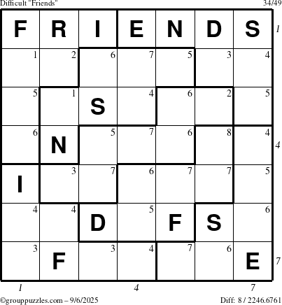 The grouppuzzles.com Difficult Friends puzzle for Saturday September 6, 2025 with all 8 steps marked
