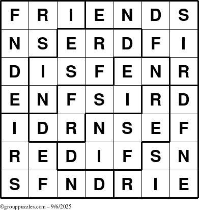 The grouppuzzles.com Answer grid for the Friends puzzle for Saturday September 6, 2025