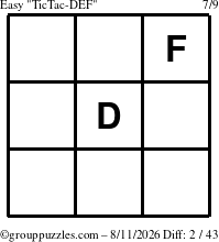 The grouppuzzles.com Easy TicTac-DEF puzzle for Tuesday August 11, 2026