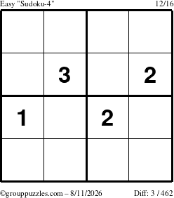 The grouppuzzles.com Easy Sudoku-4 puzzle for Tuesday August 11, 2026